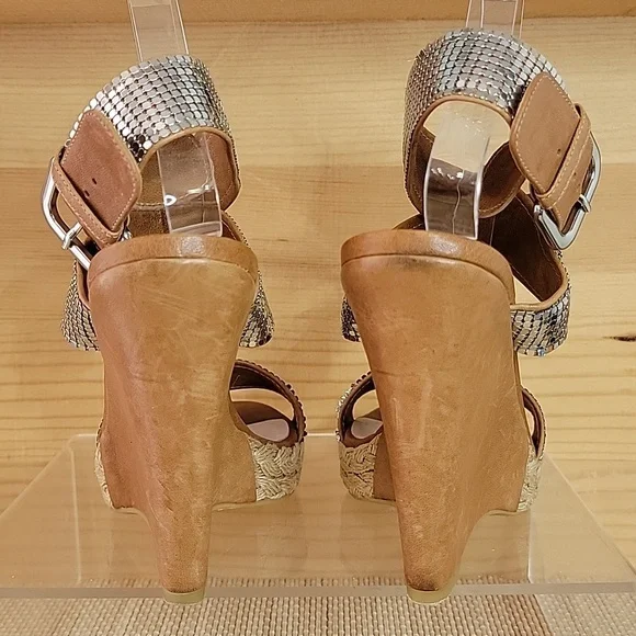 Stuart Weitzman Metal Mesh Platform Wedge Sandals sz8 - Picture 4 of 10